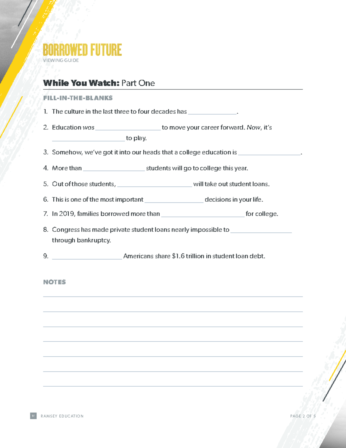 Borrowed Future Viewing Guide FillintheBlanks Activity Studocu