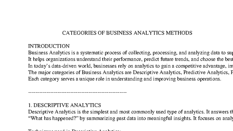 Categories of Business Analytics Methods: An Overview - Studocu