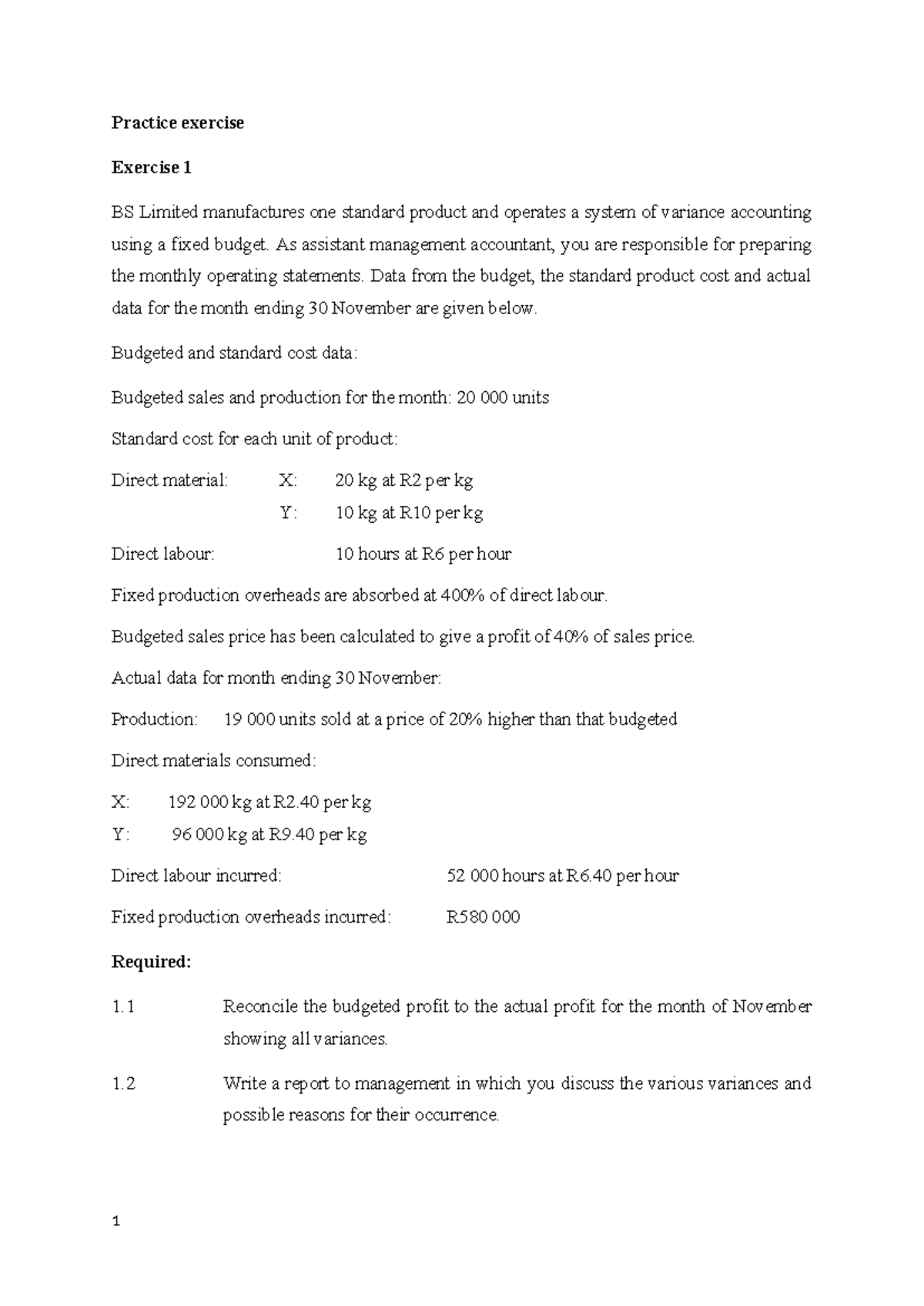 Practice exercises - Specific management - Practice exercise Exercise 1 ...