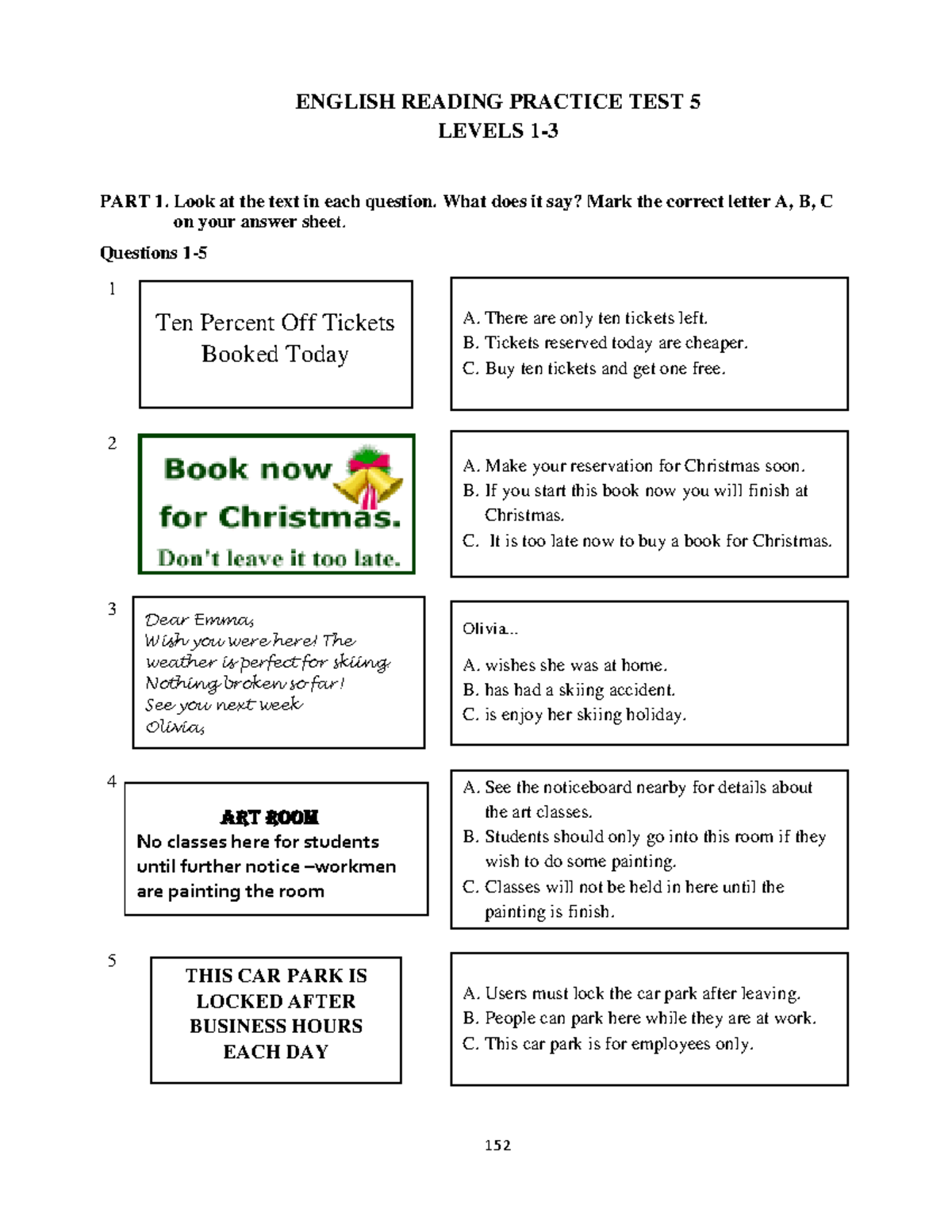English Reading Practice Test 5: Levels 1 and Above - Studocu