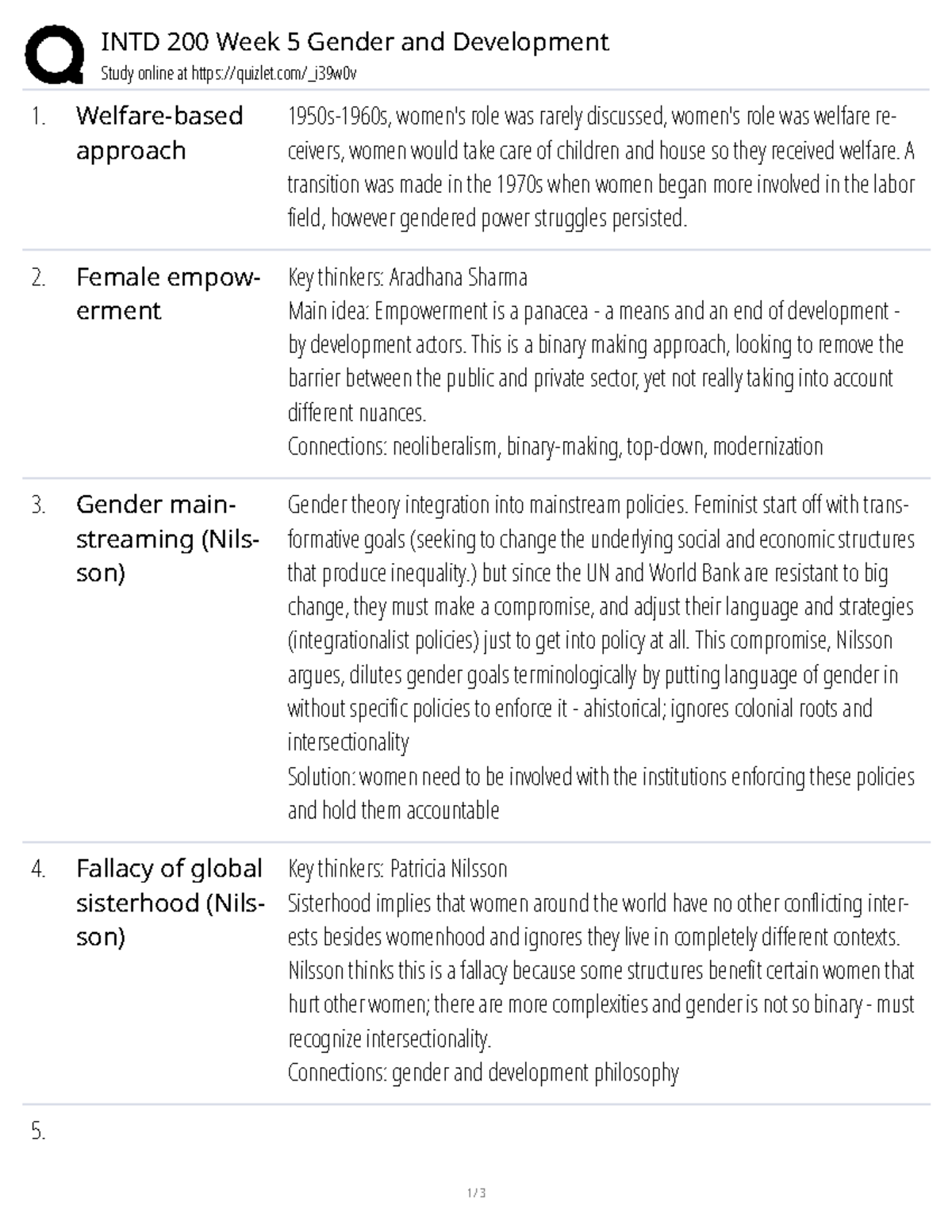 INTD 200 Midterm Study Guide: Key Concepts in Gender and Development ...