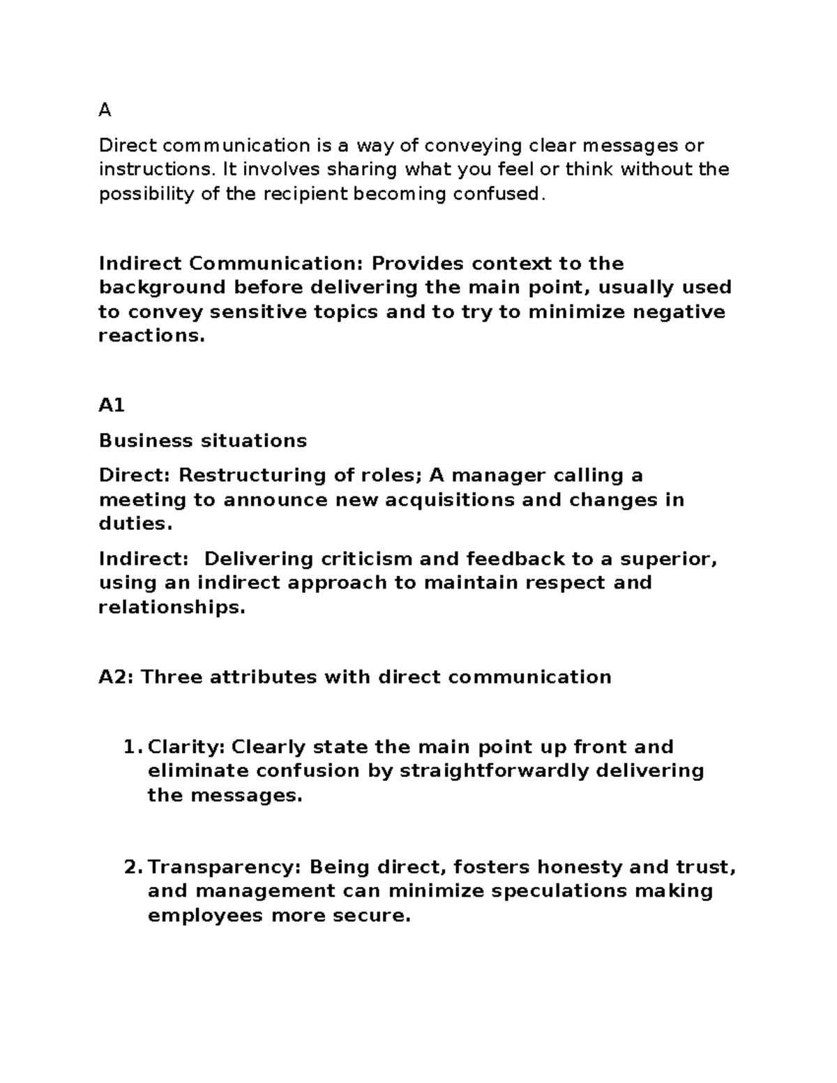 A1 Management Communication Strategies: Direct vs. Indirect Approaches ...