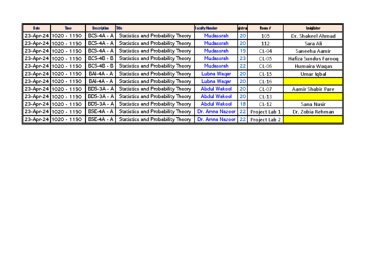 Mid Term Date Sheet for BCS, BAI, BDS, BSE - Spring 2024 - Studocu