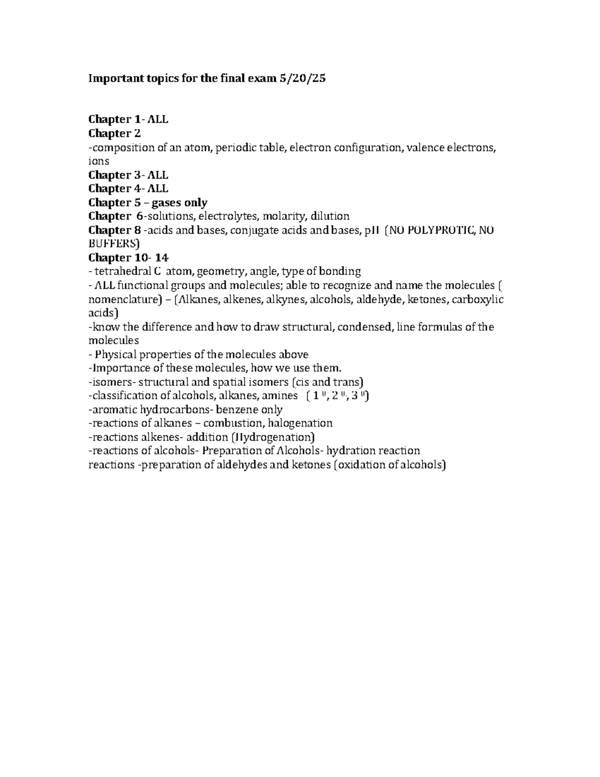 Final Exam Study Guide: Key Topics for Chemistry (CHEM 101) - Studocu