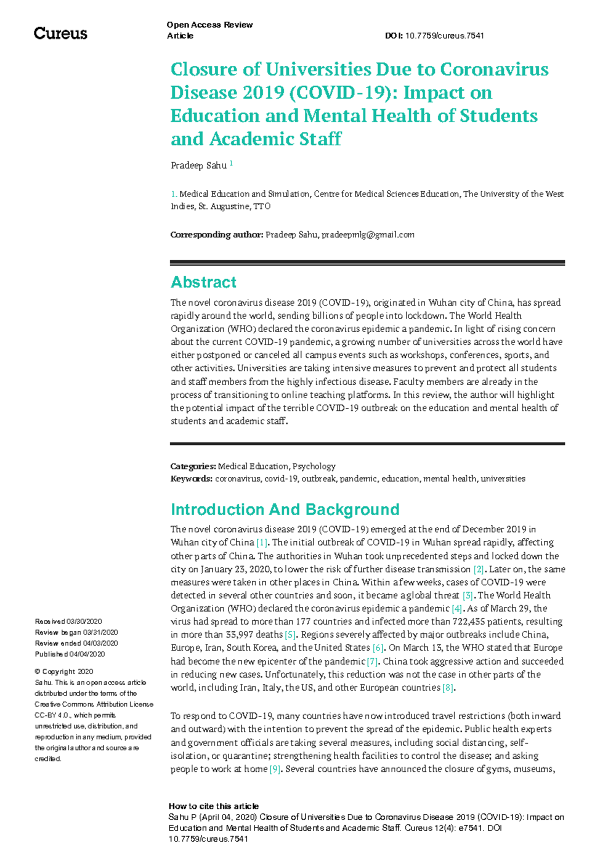 CLosure of Universities Due to Covid 19 Impact on Educatin and Mental ...