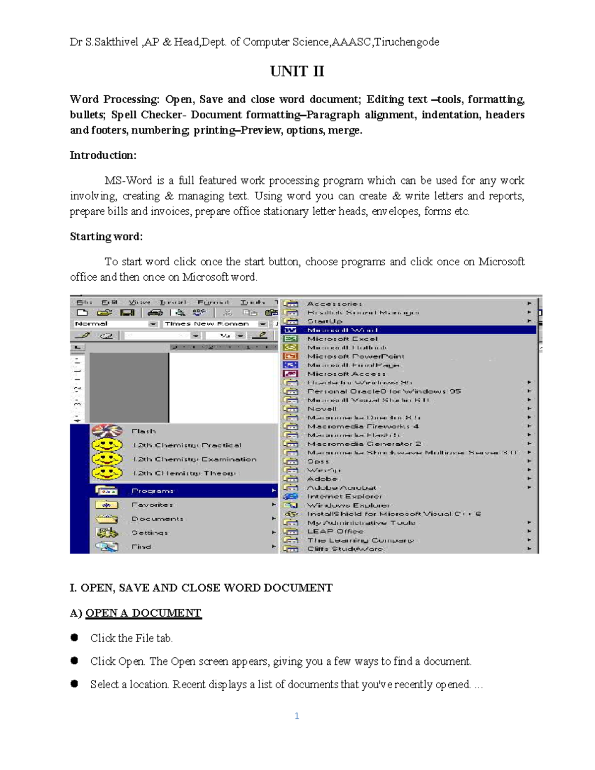 Office Automation - UNIT II: Word Processing Essentials - Studocu