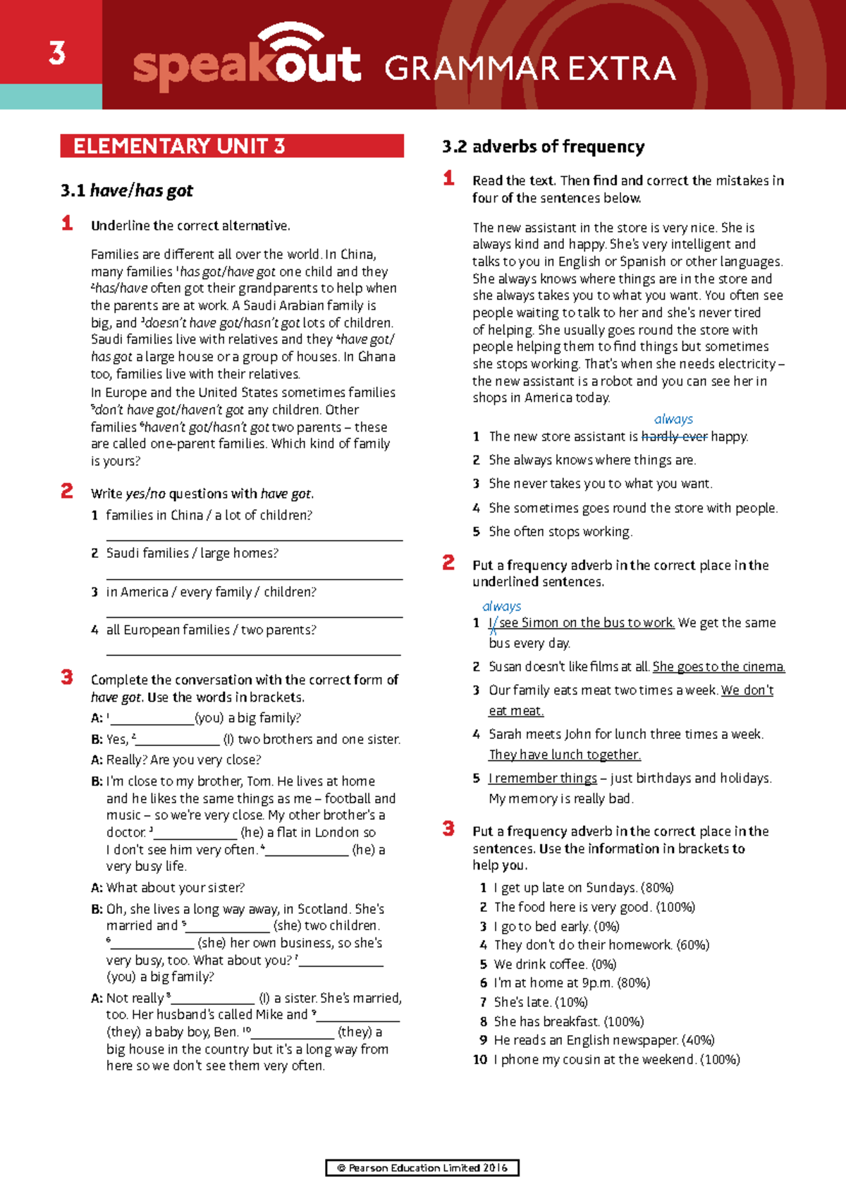 Speakout Grammar Extra Elementary Unit 3 - 1 © Pearson Education ...