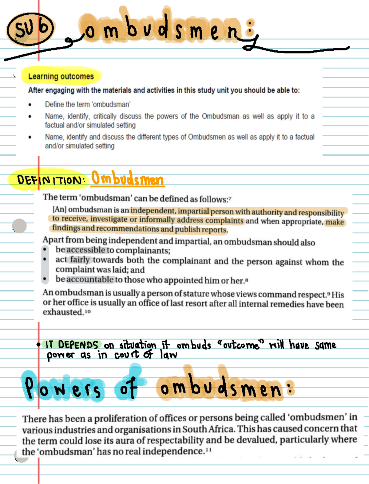 SU 6 (Ombudsmen) - Overview of Powers and Types of Ombudsmen - Studocu