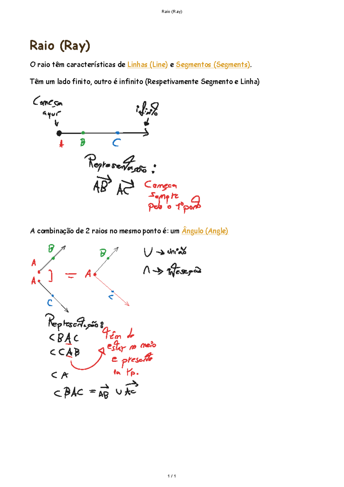 Raio (Ray) - Apontamentos do raio - Matemática - R io (R y) O r io têm ...