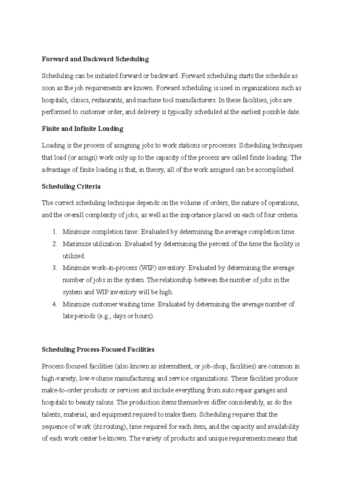 Scheduling Techniques for Process-Focused Facilities Management - Studocu