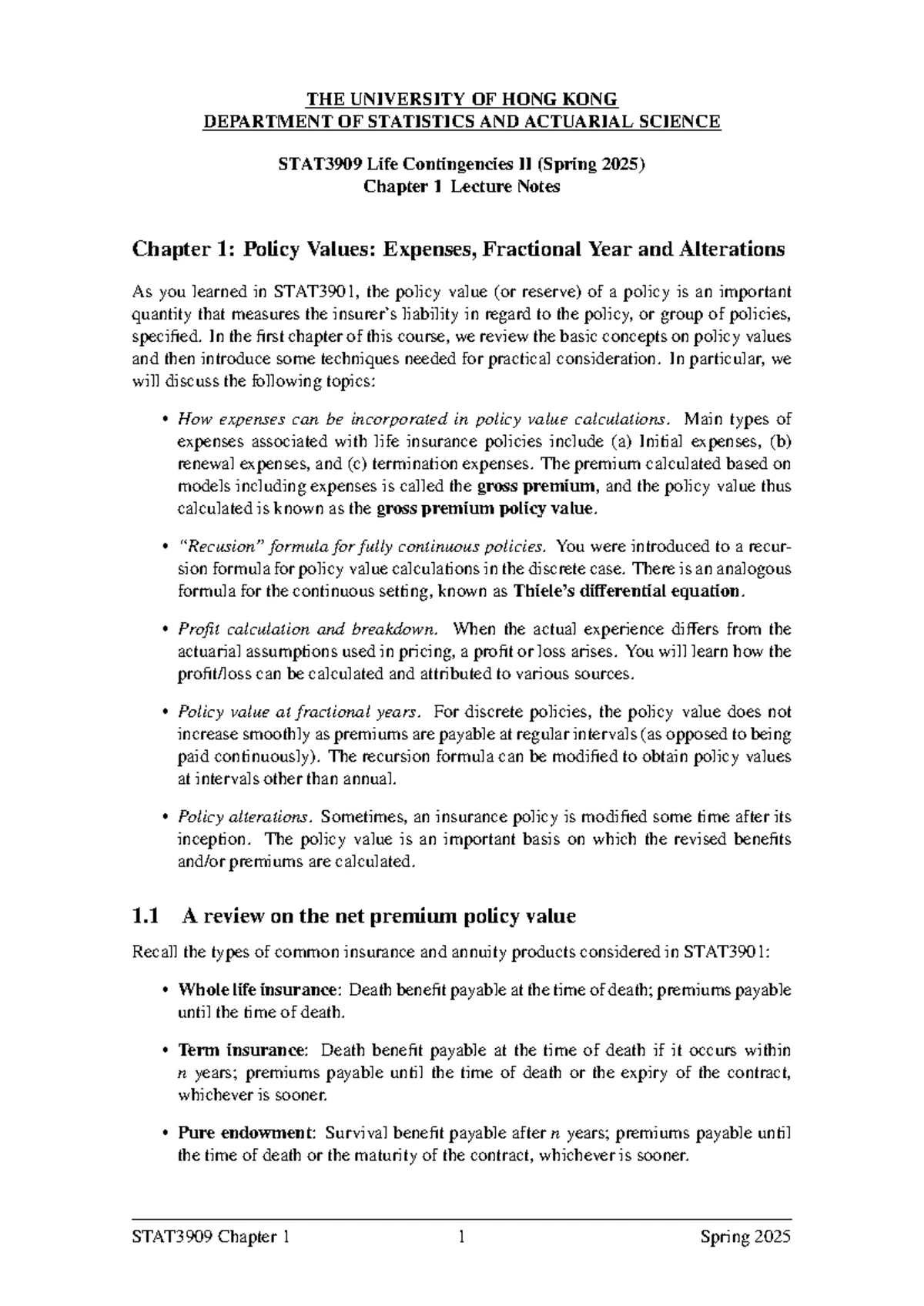 STAT3909 Life Contingencies II: Summary of Useful Formulas - Studocu