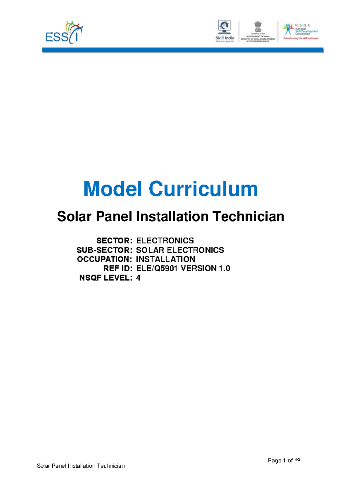 ELEQ5901 Curriculum & Syllabus for Solar Panel Installation Technician ...