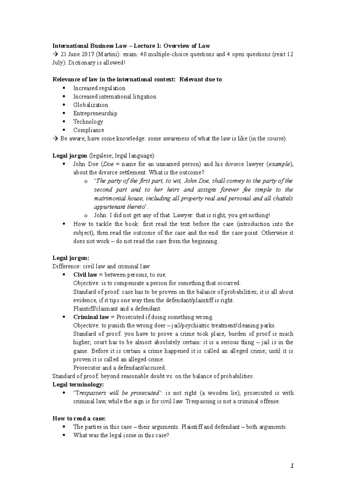IBL - Lecture Notes on International Business Law Overview and ...