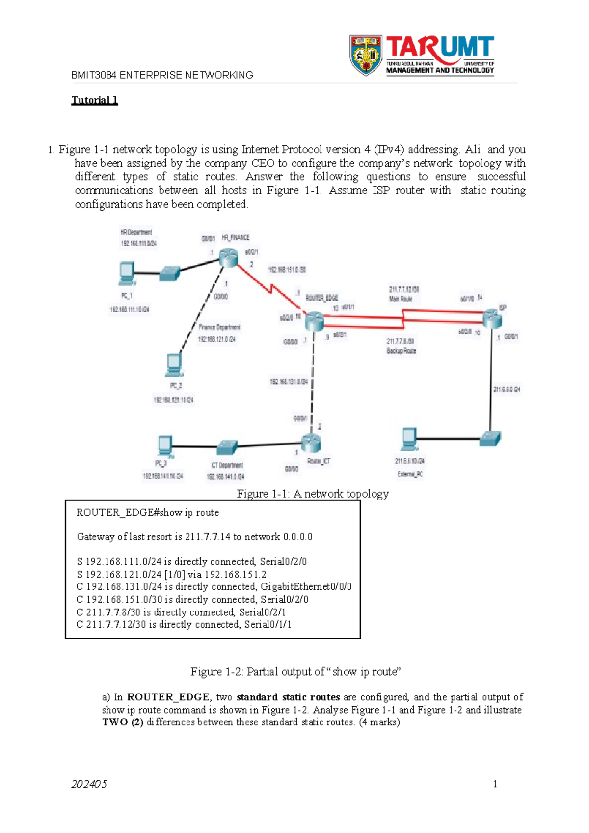 T1 202405 Static Routing: Configurations, Troubleshooting & Analysis ...