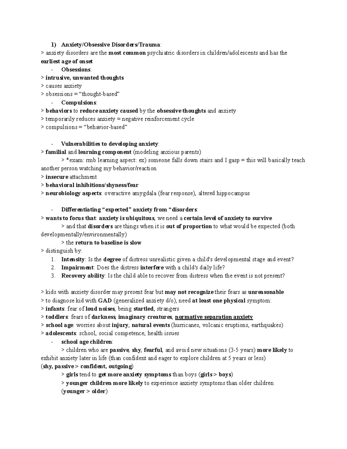 CAP 101: Final Exam Notes on Anxiety Disorders and Depression - Studocu