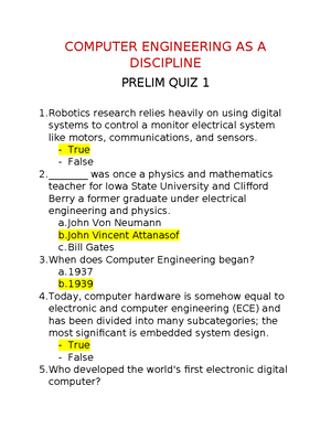 Computer Engineering AS A Discipline - Final Quiz 1 - COMPUTER ...