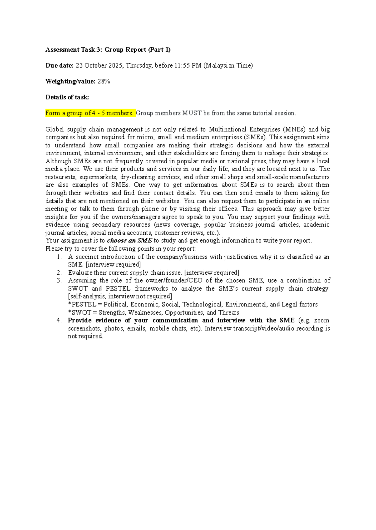 Group Report on SME Supply Chain Management (MGM5698) - Studocu