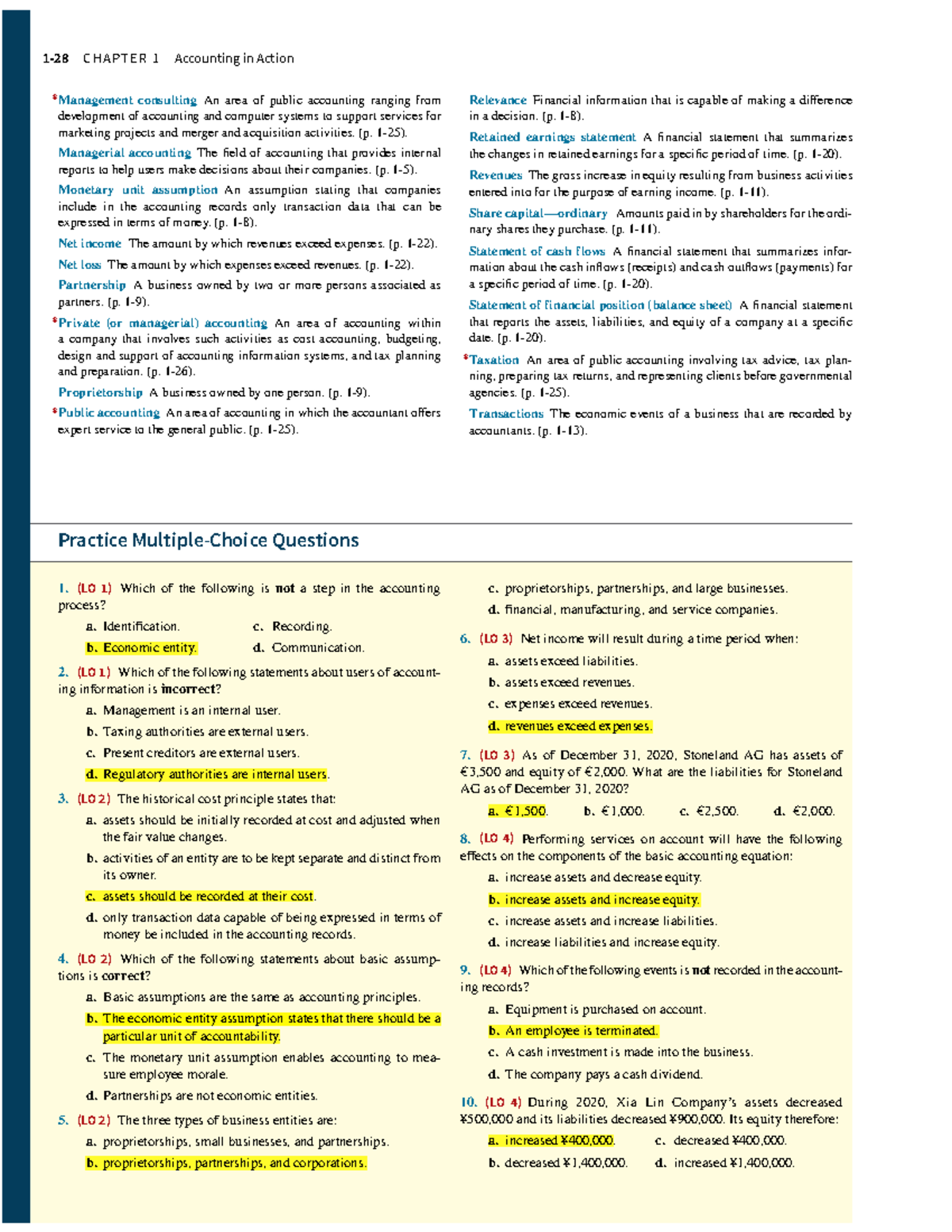 Chapter 1 MCQ Answers for Accounting in Action (ACCT 101) - Studocu