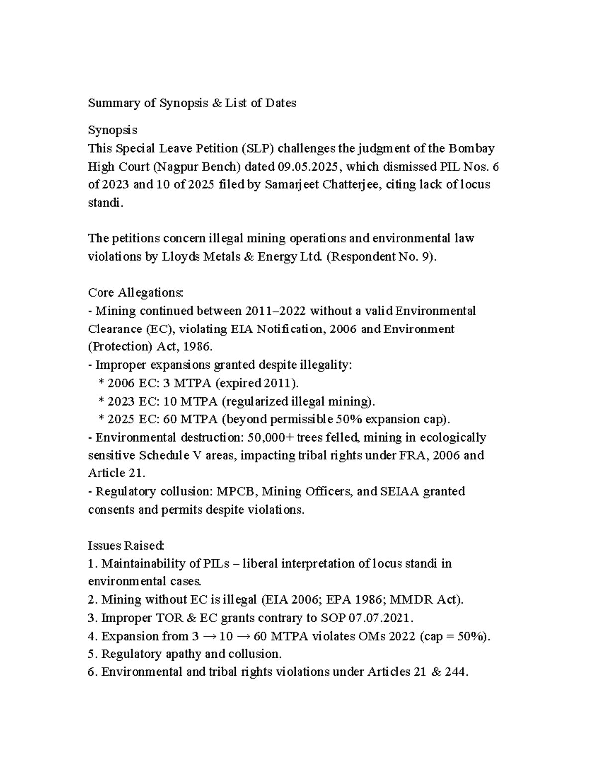 Summary of Key Dates in SLP on Environmental Violations (Law 101) - Studocu