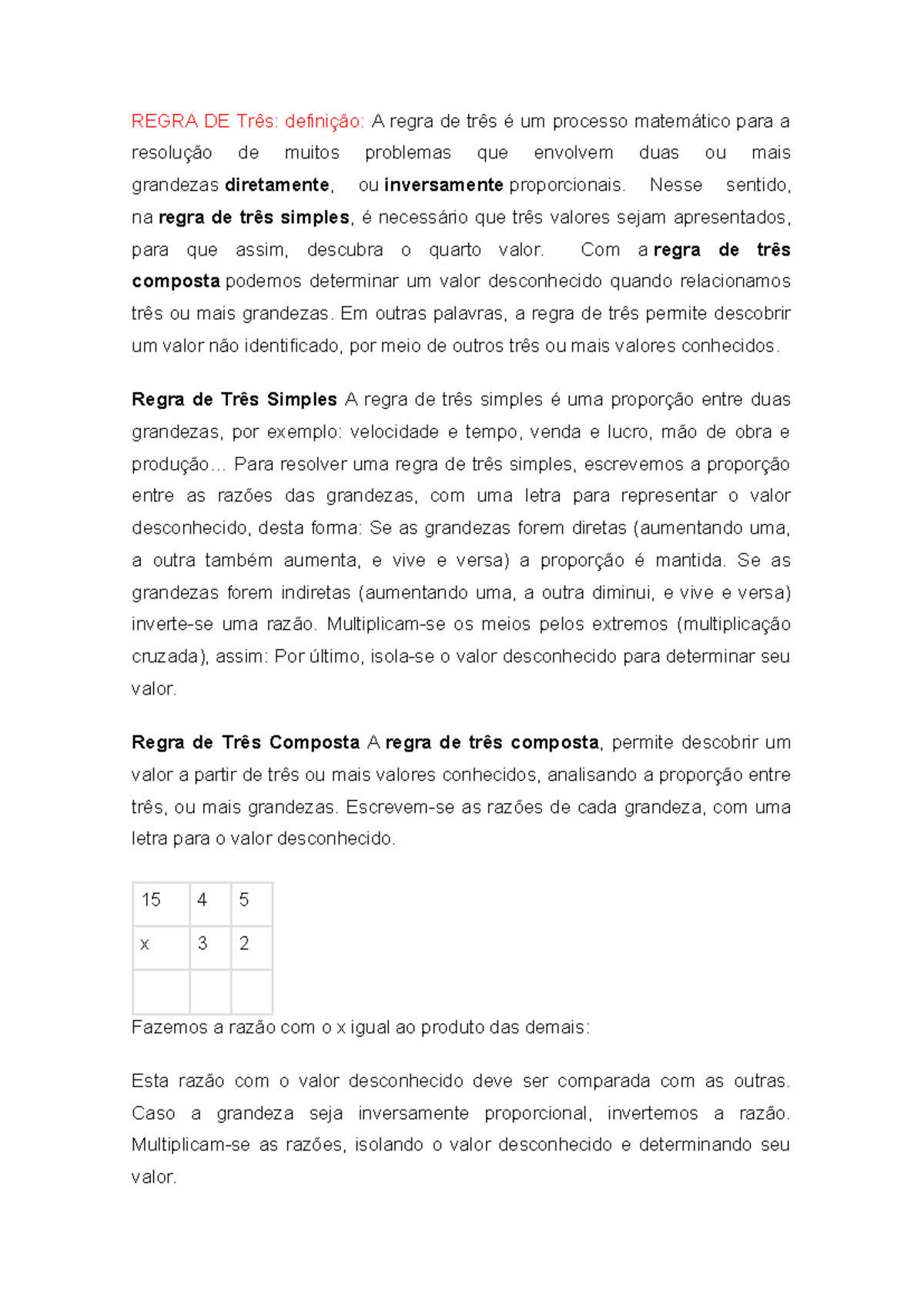 Regra de Três: Definições e Exemplos Práticos para Alunos - Studocu