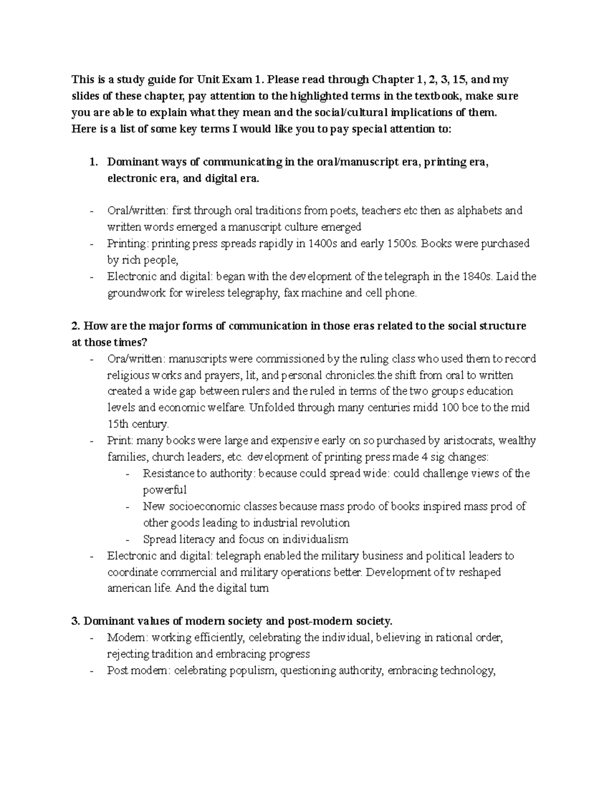 Comm 214 exam 1 study guide - This is a study guide for Unit Exam 1 ...