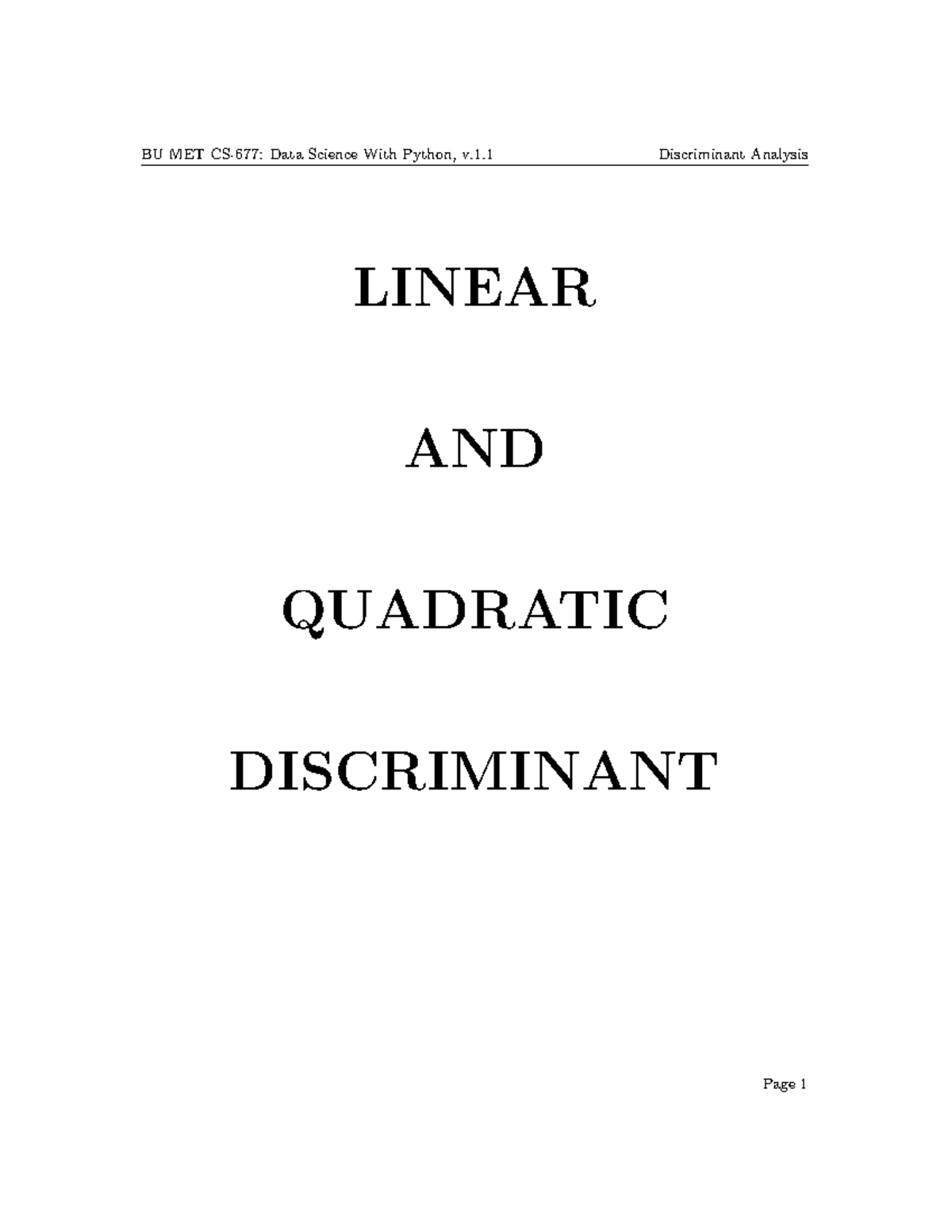 Data science module disciminant analysis - LINEAR AND QUADRATIC ...