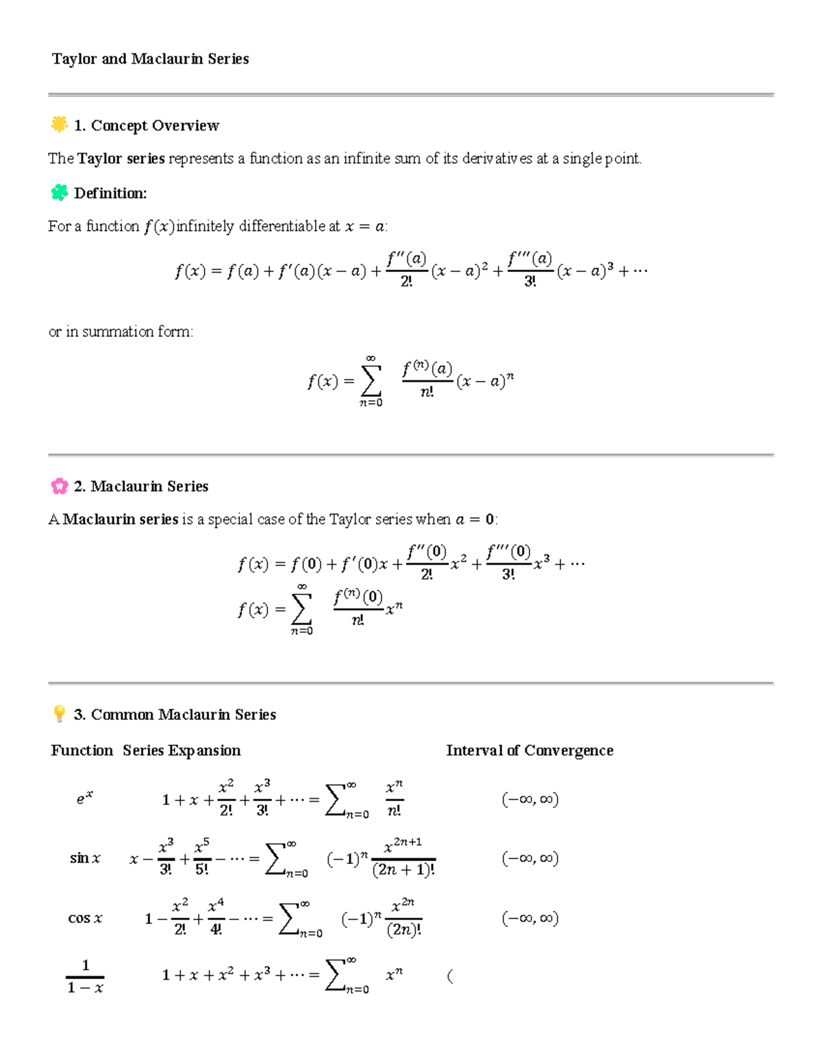 Taylor and Maclaurin Series: Comprehensive Overview and Examples - Studocu