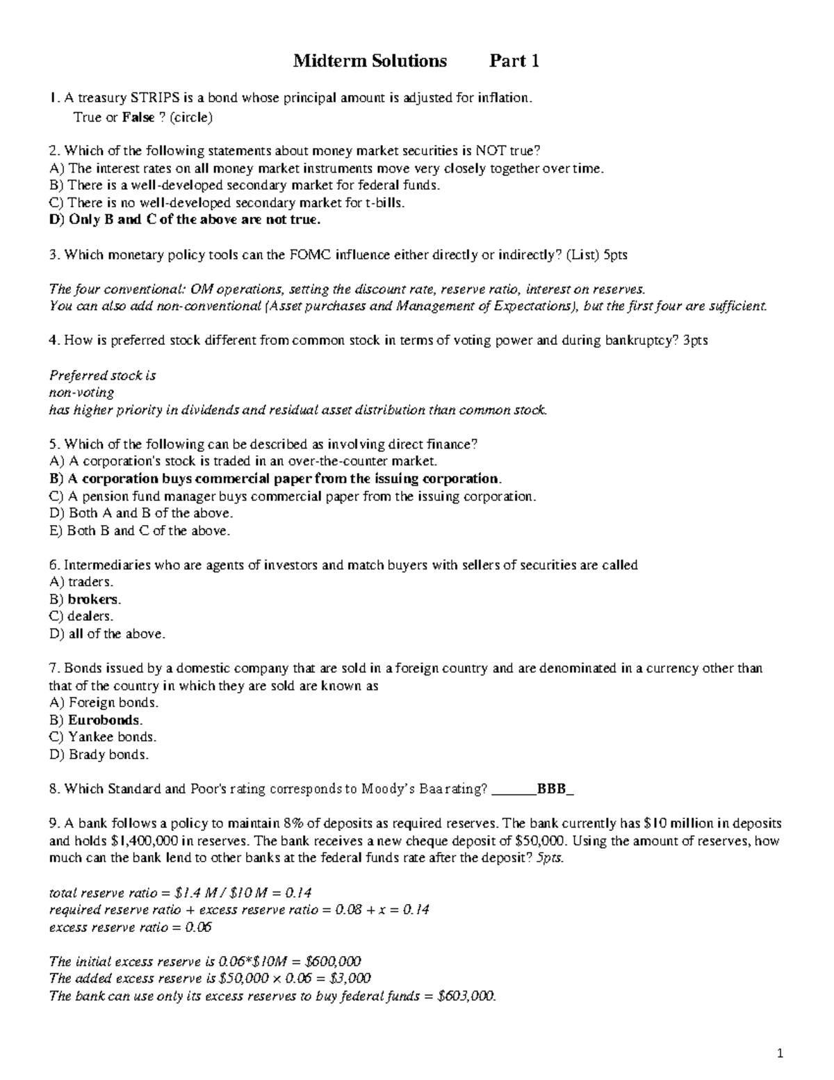 Midterm Solutions Part 1 for Finance 101: Key Concepts Explained - Studocu