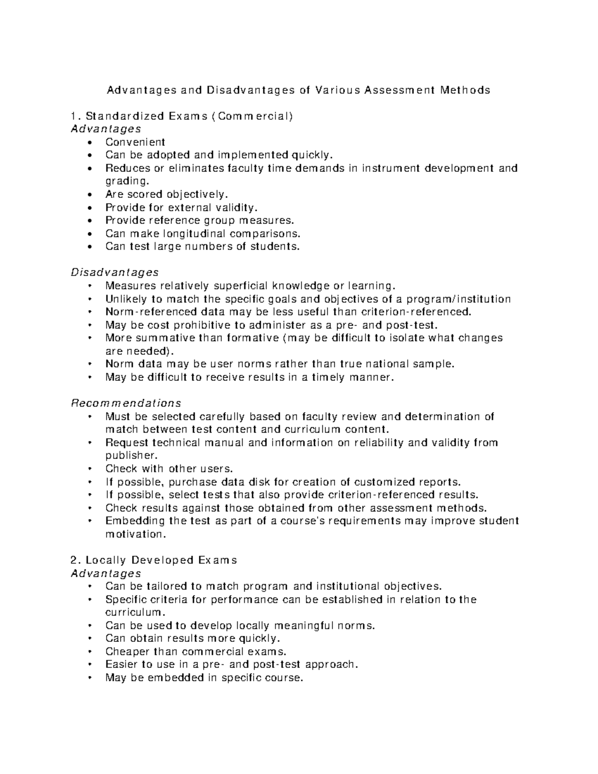 Assessment Methods: Pros & Cons of Various Approaches - Studocu