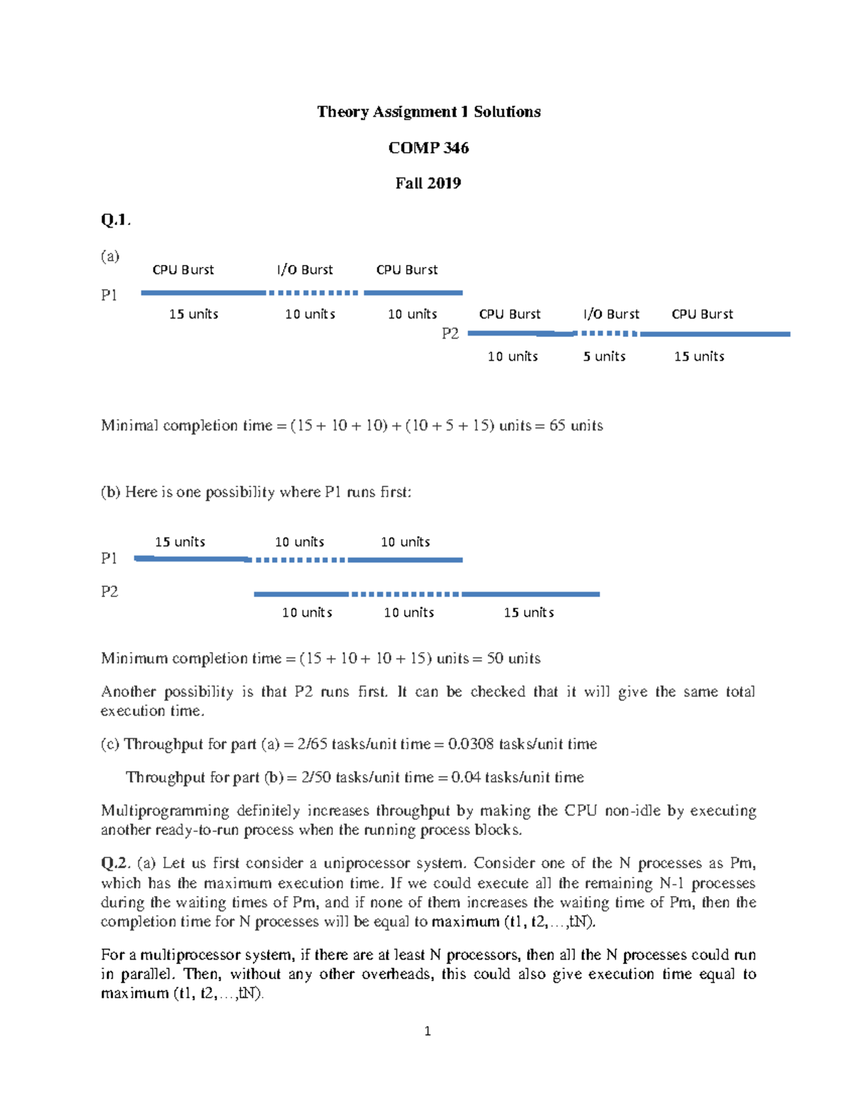 COMP 346 - Theory Assignment 1 Solutions and Explanations - Studocu