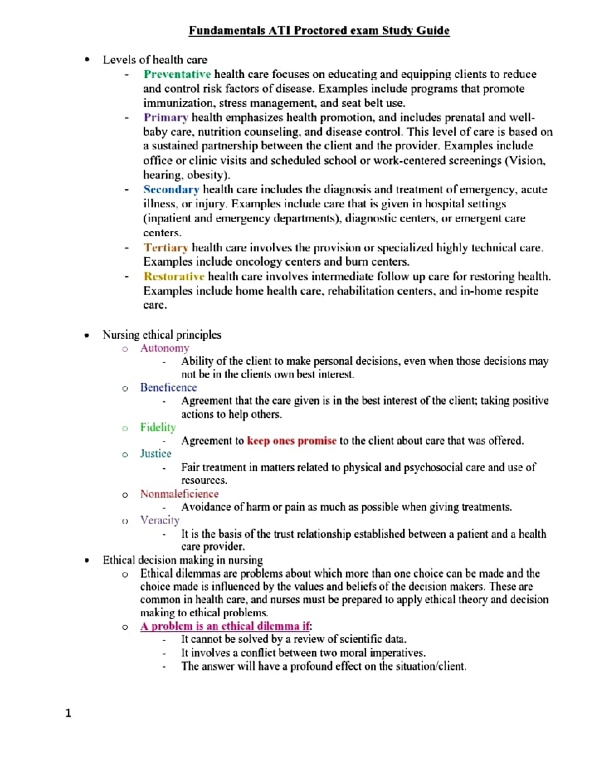 Ati study guide - Fundamentals ATI Proctored exam Study Guide Levels of ...