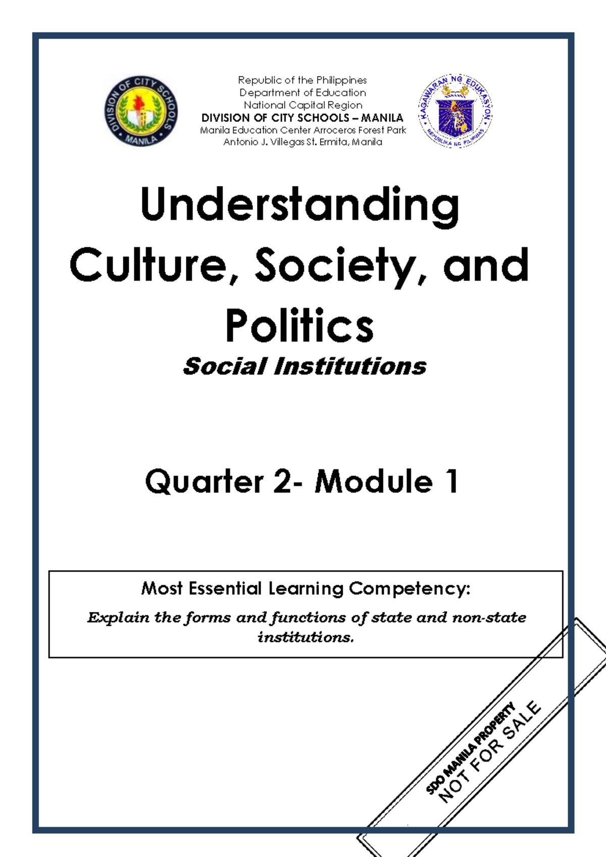 UCSP Q2 Module 1-1: Understanding Culture, Society, and Politics - Studocu