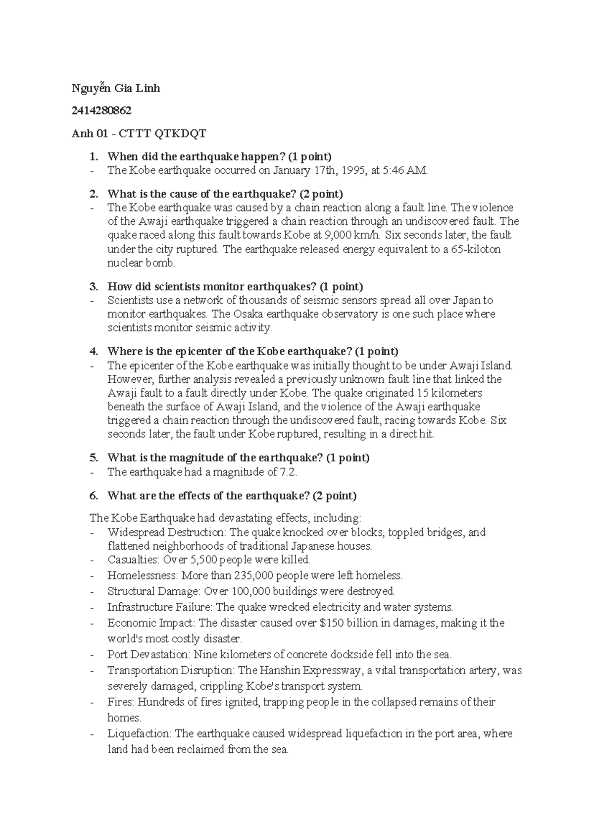 [FTU] Case Study on the 1995 Kobe Earthquake: Causes & Effects - Studocu