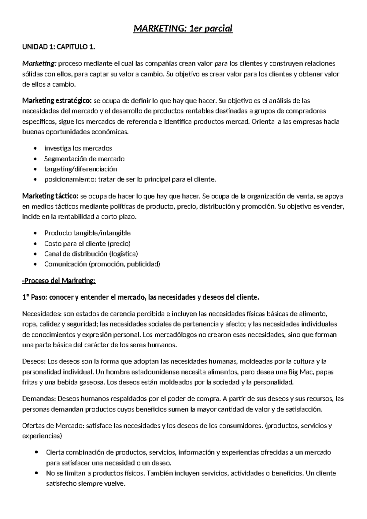 Resumen de Marketing - 1er Parcial MKT: Conceptos Clave y Estrategias ...