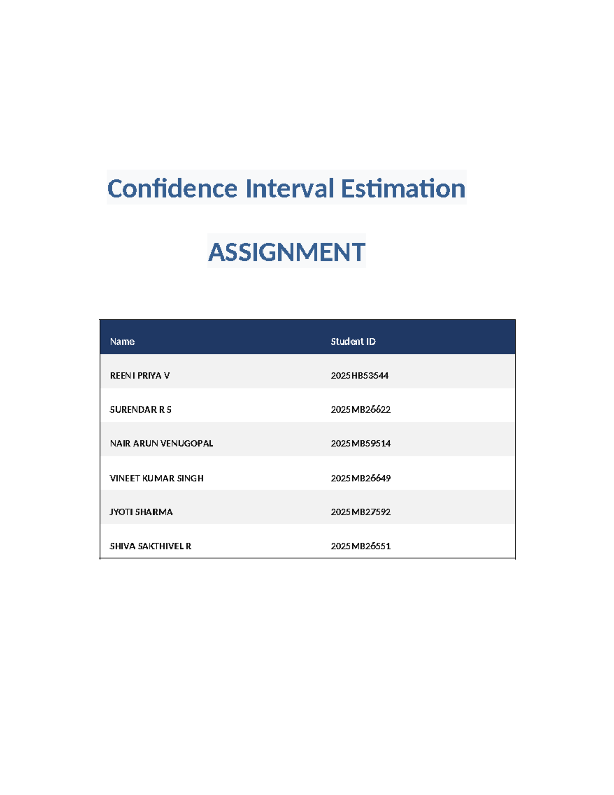 Confidence Interval Estimation Assignment EL 2025 - Studocu