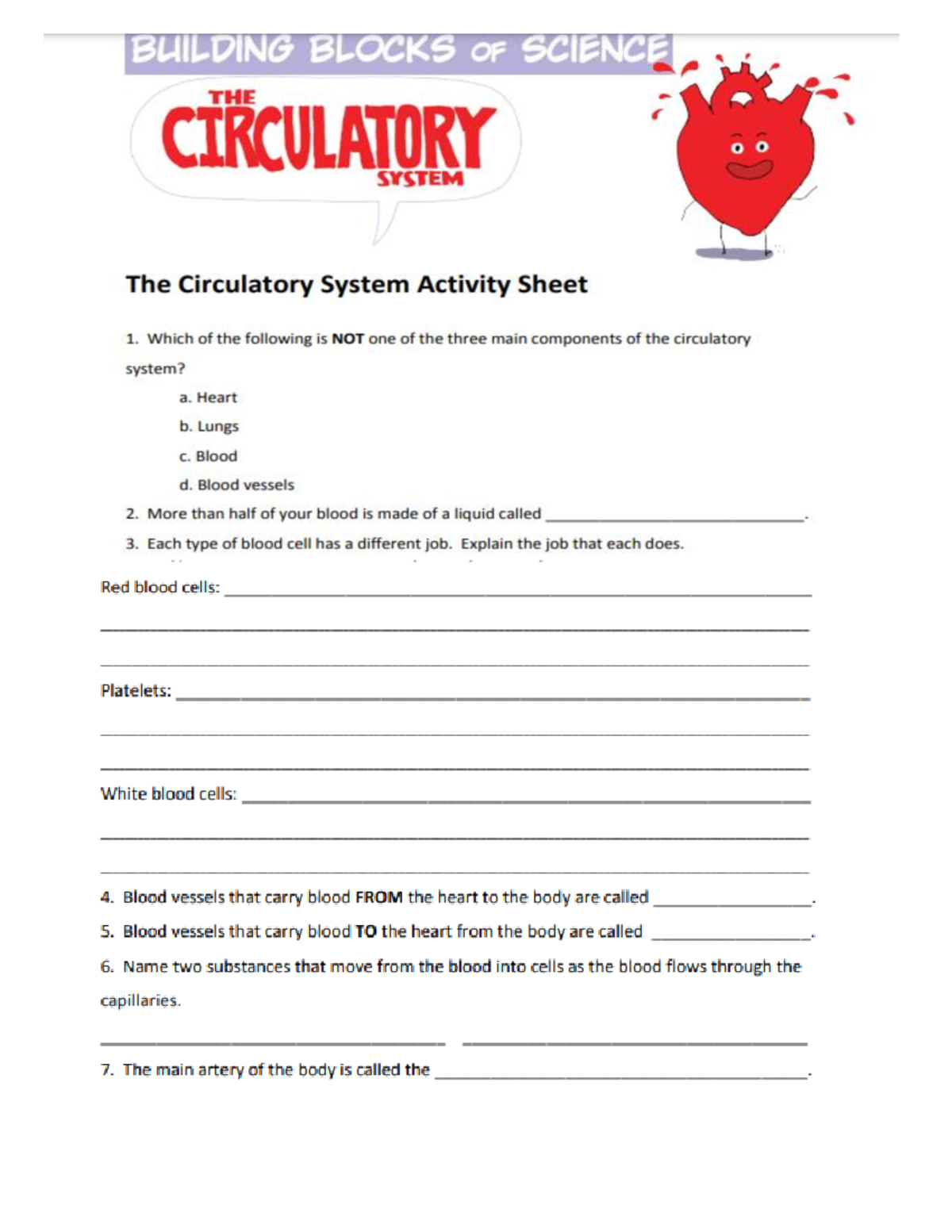 Cardiovascular System woksheet 1 - BUILDING BLOCKS OF SCIENCE THE ...