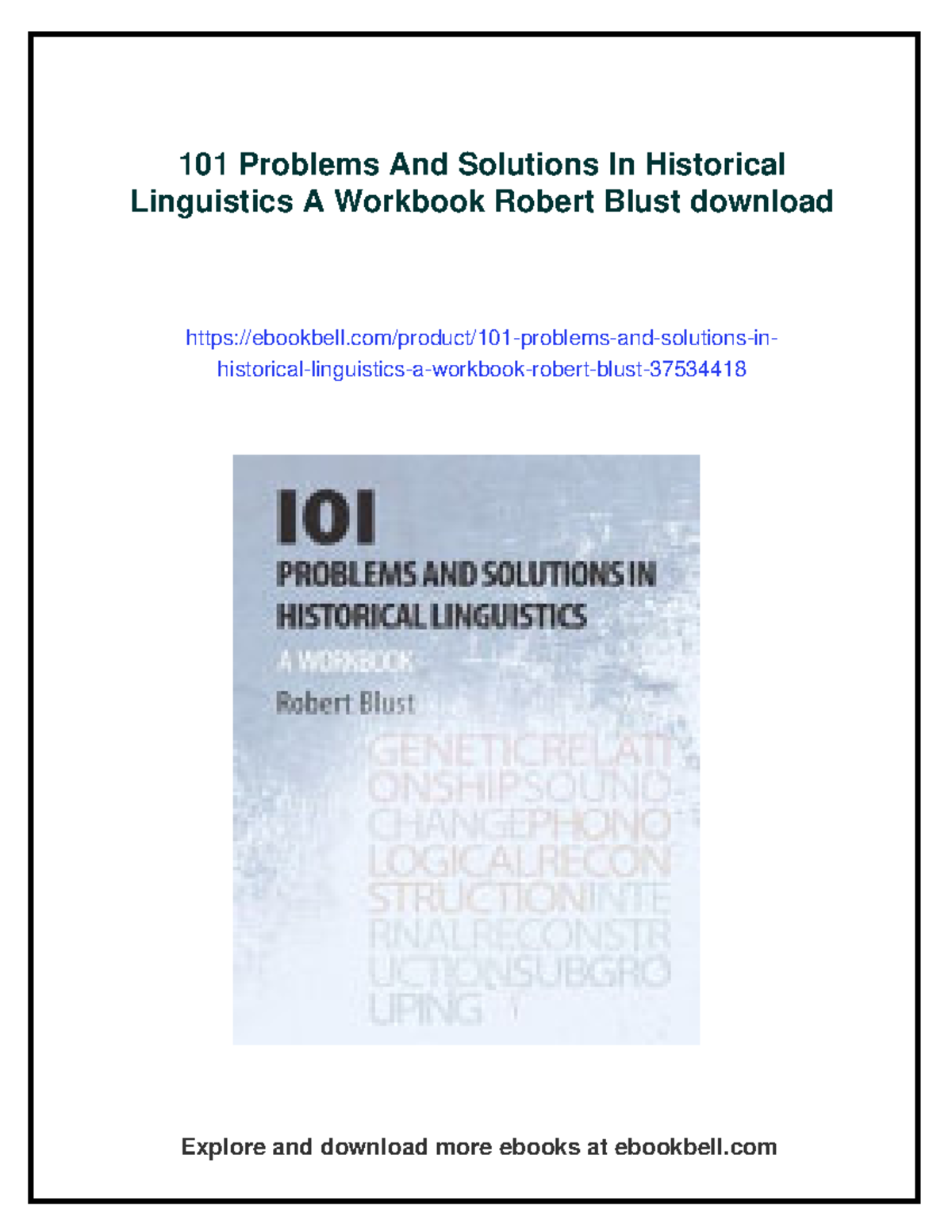 101 Problems and Solutions in Historical Linguistics: A Workbook by ...