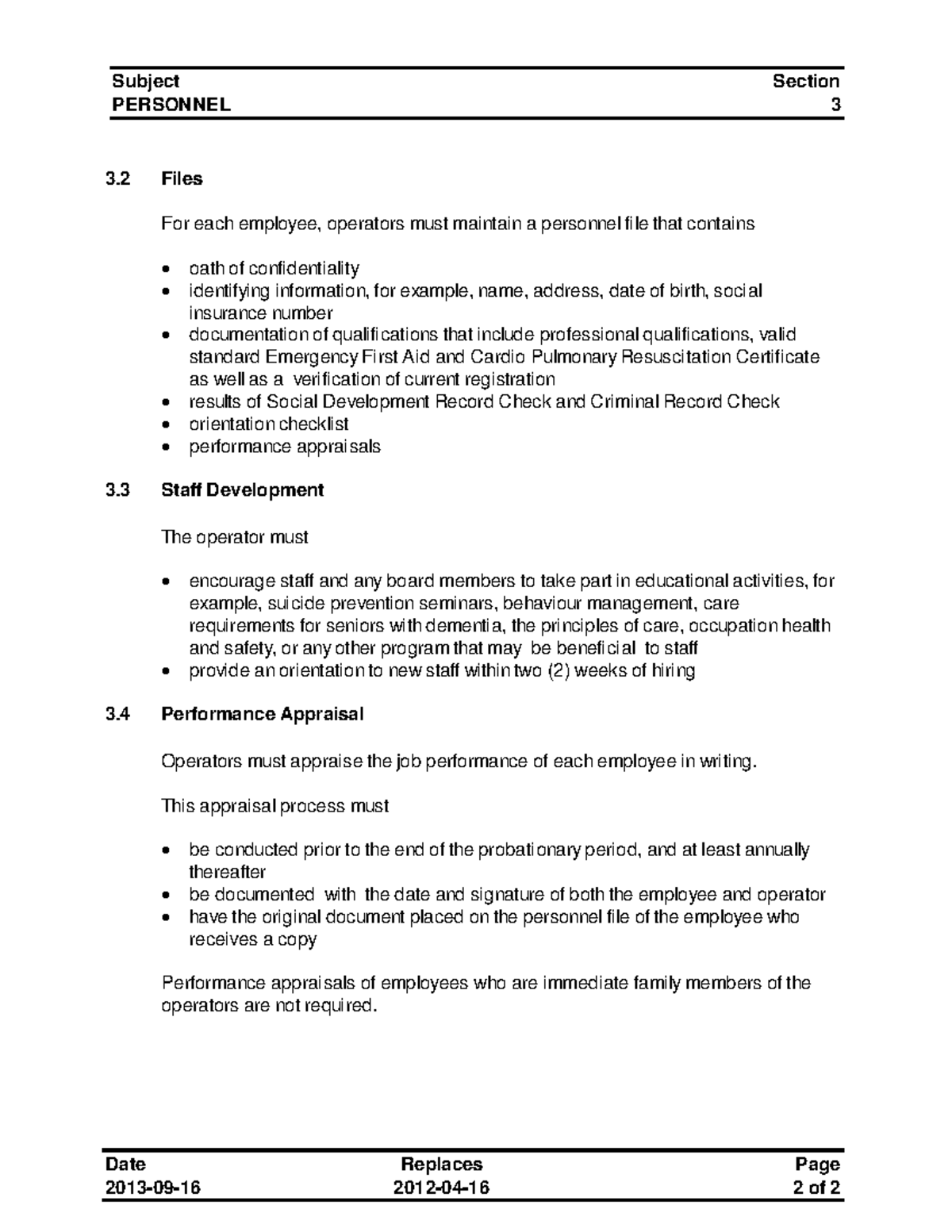 4 - ARF Standard 3.3: Personnel Files & Staff Development Guidelines ...