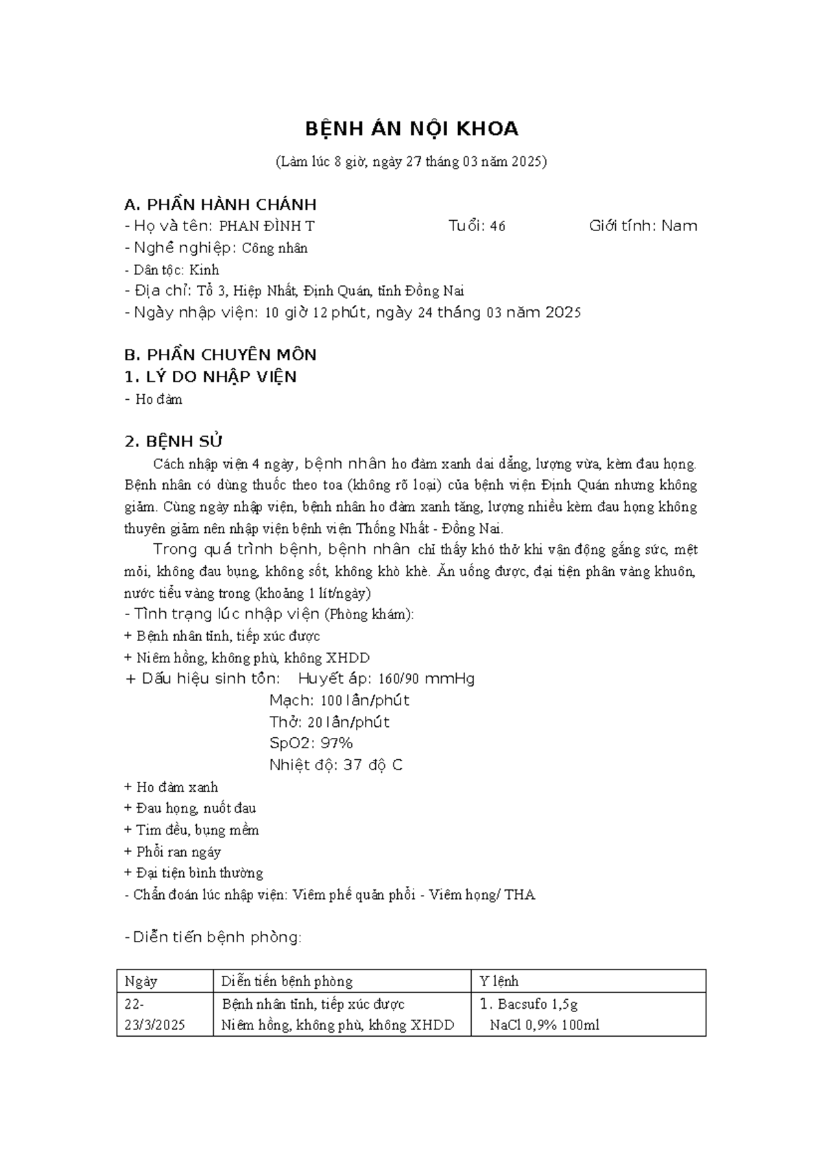 BỆNH ÁN NỘI KHOA: Đợt Cấp COPD Mức Độ Trung Bình - 2025 - Document Preview