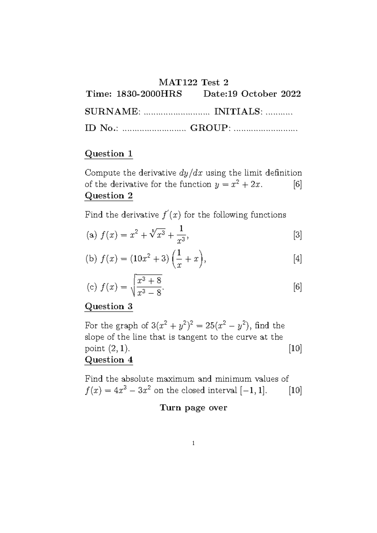 MAT 122 TEST 2 - Comprehensive Practice Questions for MAT122 Exam - Studocu