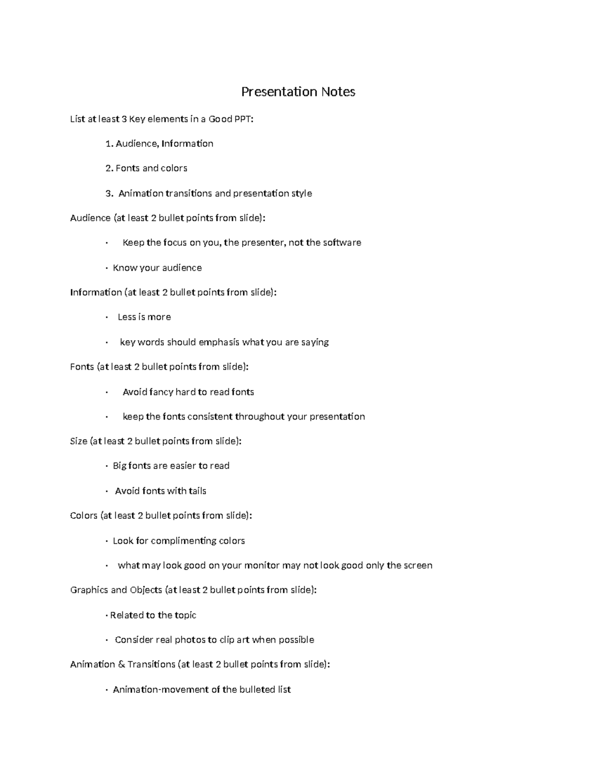 Presentation Notes on Effective PPT Elements - Studocu