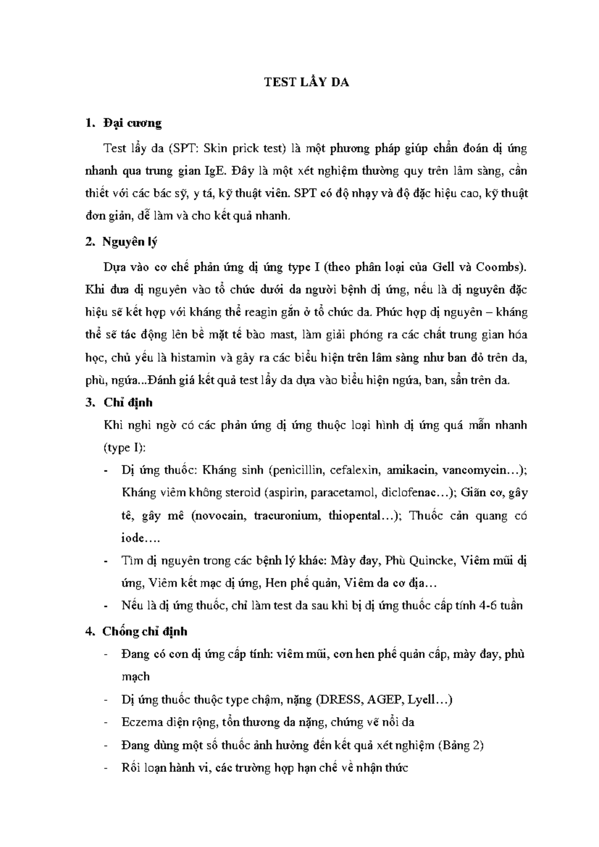 TEST LẨY DA VÀ CNHH - TEST LẨY DA Đại cương Test lẩy da (SPT: Skin ...