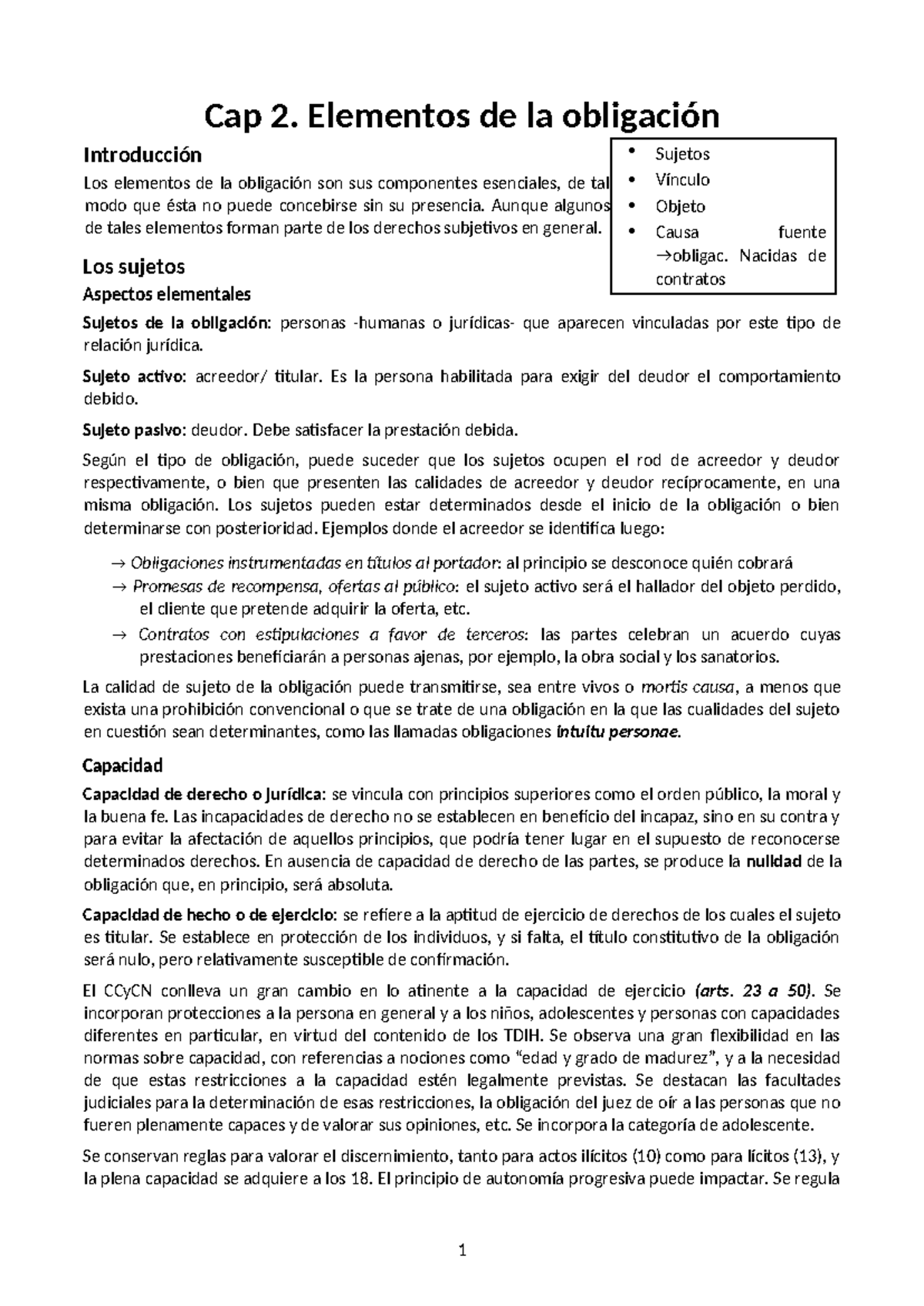 Cap 2. Elementos de la Obligación: Resumen y Análisis Jurídico - Studocu