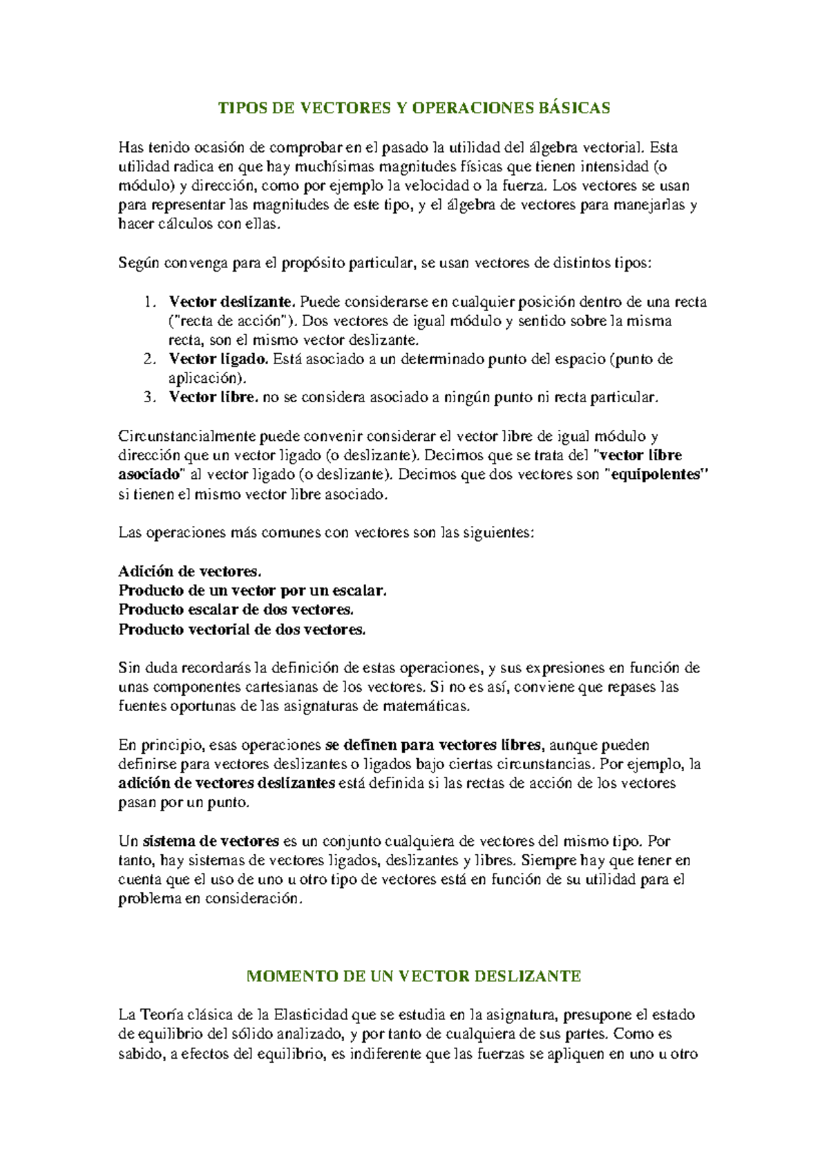 Tipos de vectores y operaciones básicas - TIPOS DE VECTORES Y ...