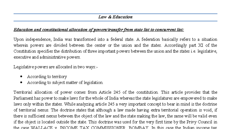 Law Education: Constitutional Allocation of Powers in India (Laws 101 ...