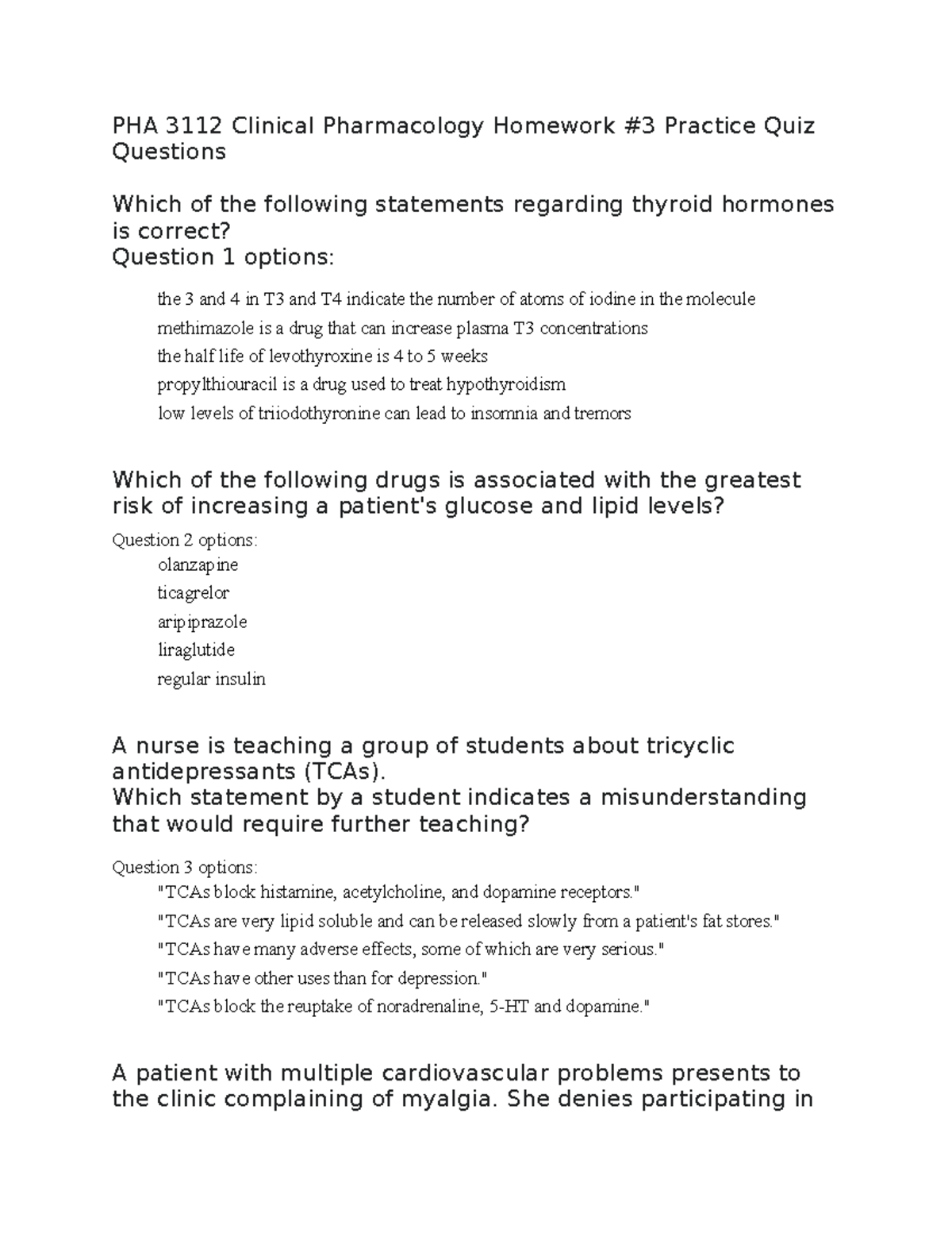 PHA 3112 Clinical Pharmacology Homework #3 Quiz Questions & Answers ...
