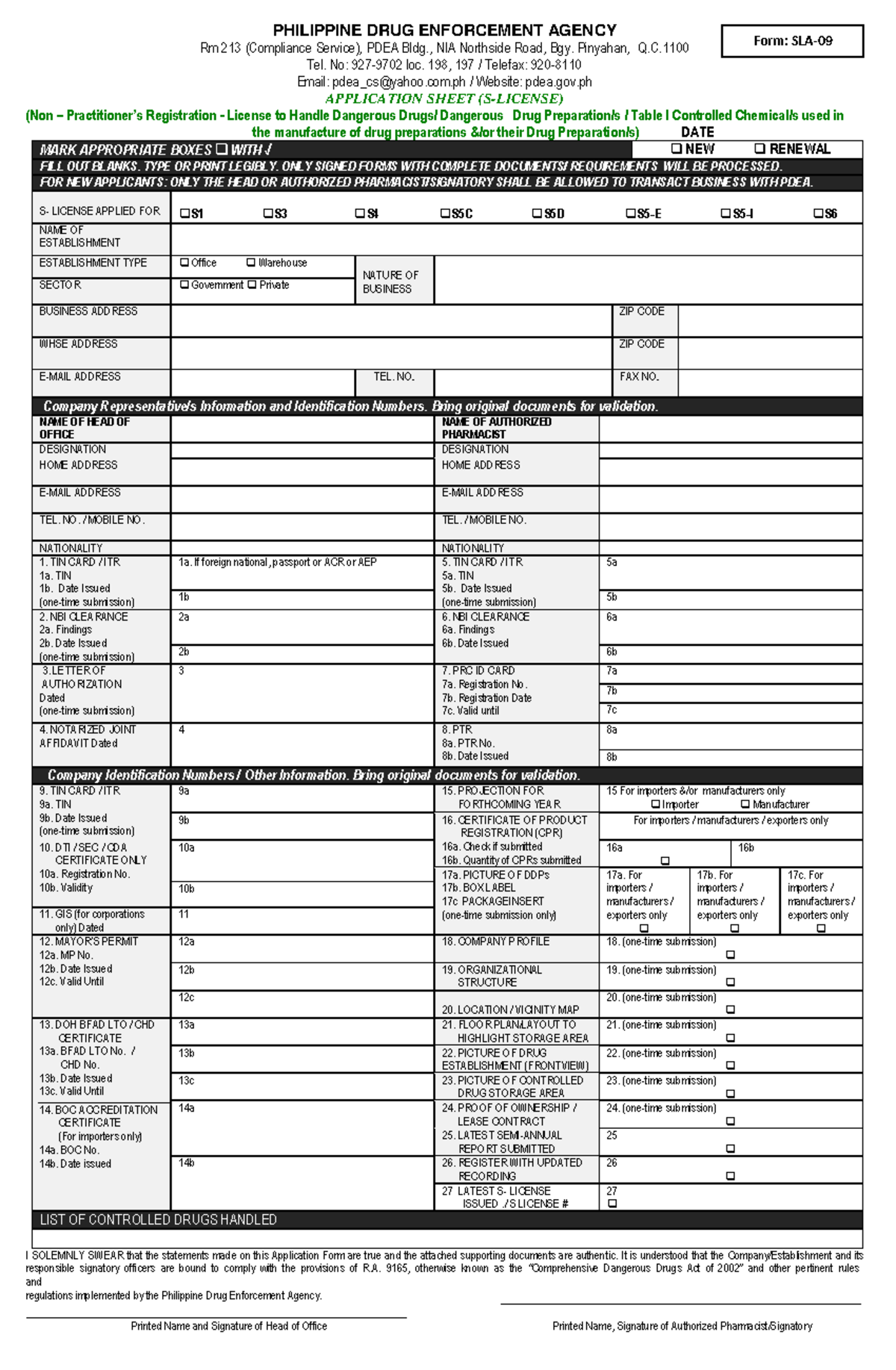PDEA Application Sheet for Non-Registration License Renewal - Studocu