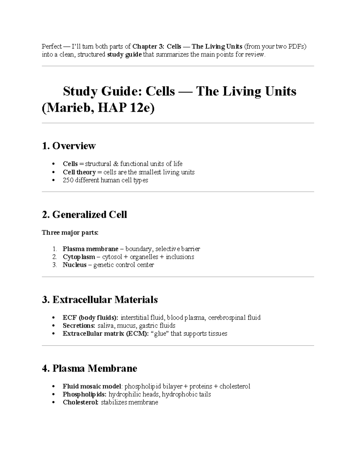 Study Guide: Chapter 3 - Cells: The Living Units (HAP 12e) - Studocu