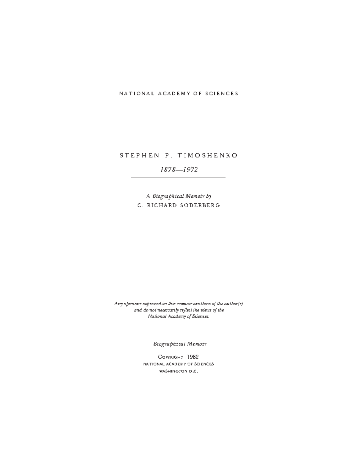 Biographical Memoir of Stephen P. Timoshenko by C. R. Soderberg - Studocu