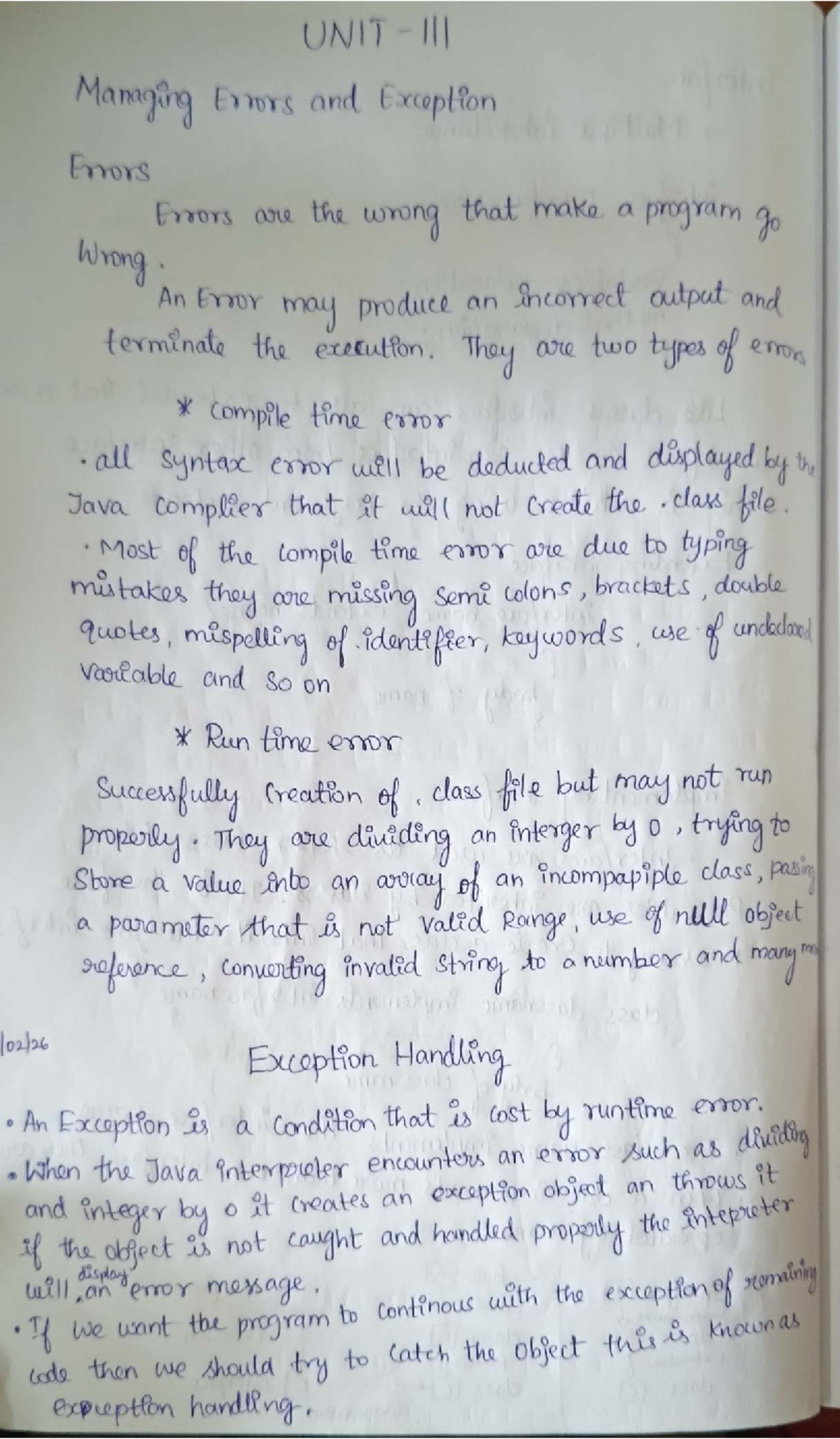 Java Unit-3: Exception Handling and Thread Management Notes - Studocu